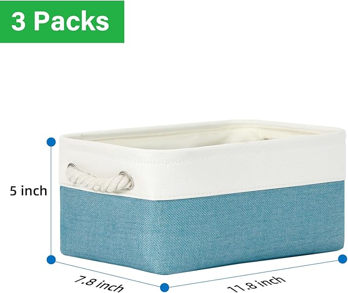 Bidtakay Small Storage Baskets for Shelves 3 Pack Fabric Storage Bins for Organizing Linen Collapsible Organizer for Closet-W