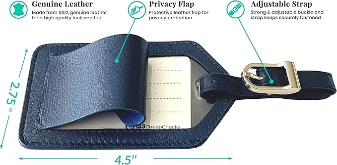 Personalized Monogrammed Leather Luggage Tags - 2 Pack