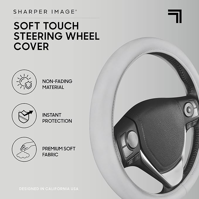 BDK Ultra Soft Gray Steering Wheel Cover, Unisex Car Accessories Non-Slip Comfy Soft Grip Faux Leather Auto Steering Wheel Cover for Cars Trucks Vans SUVs - Fits Standard 15" Inch Steering Wheels