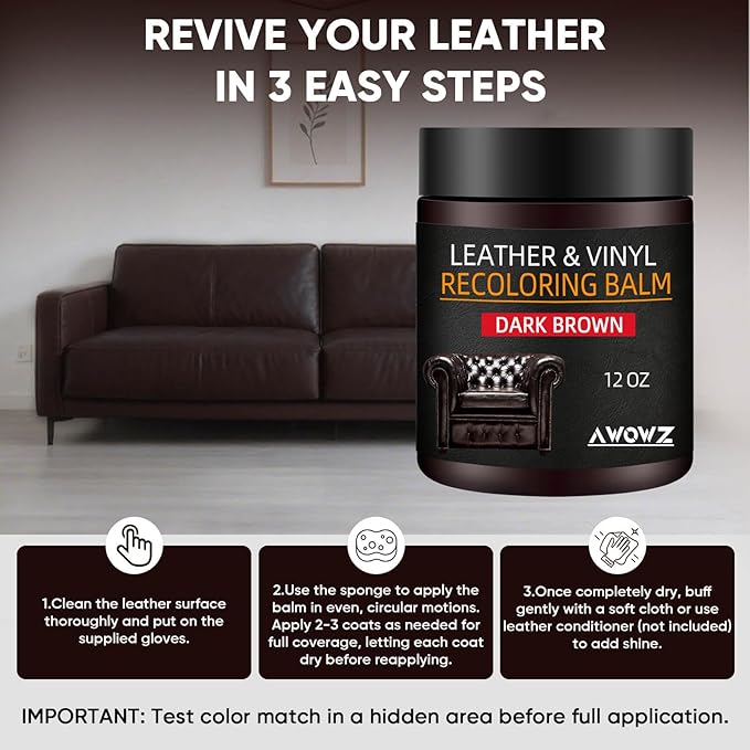 Leather Recoloring Balm - Scratch Repair & Color Restore Kit for Faded Leather, Leather Couch & Car Seats - 12OZ Leather Rest