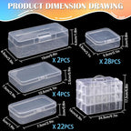 VTG Bead Organizer Box, 56 Pcs Small Plastic Containers with Lids and 3-Tier Stackable Storage Box, Clear Organizers for Jewe