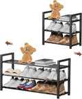 3-Tier Expandable Shoe Rack, Adjustable Shoe Shelf Storage Organizer Heavy Duty Metal Free Standing Shoe Rack for Entryway Cl