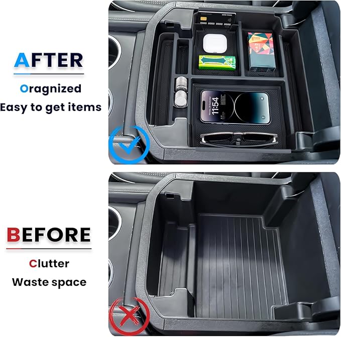 Center Console Organizer Tray Compatible with 2021 2022 2023 2024 2025 2026 GMC YuKon Denali, Chevy Suburban/Tahoe Armrest Storage Box Interior Accessories (Fit for Power-Sliding Console ONLY)