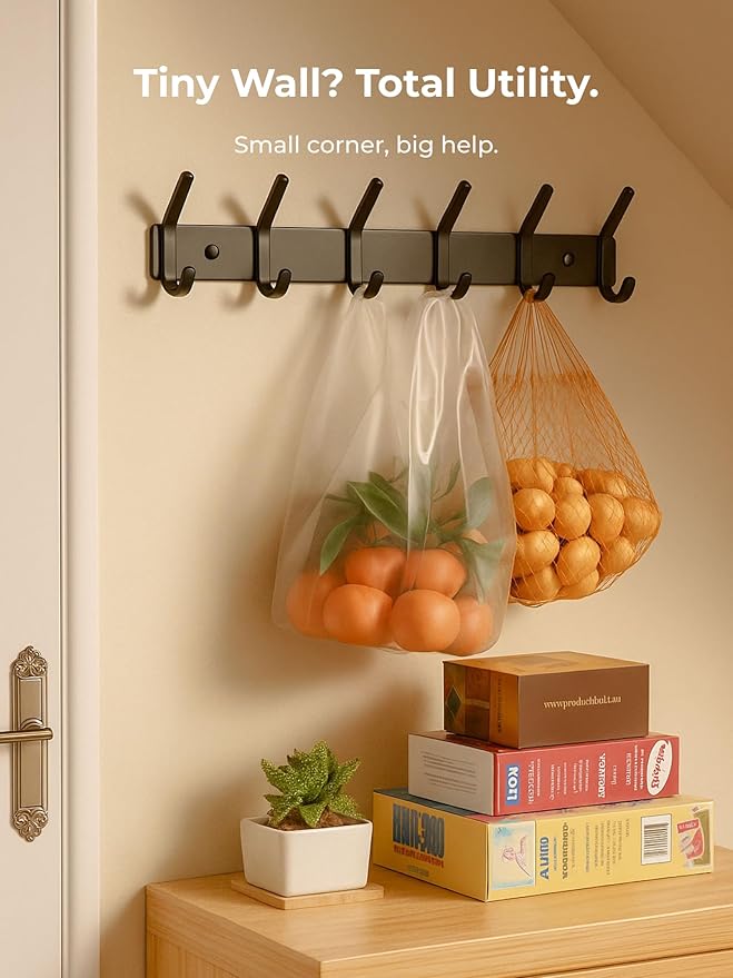 GWAAZXGZ Coat Rack Wall Mount Hooks - 15 Inch Matte Black Metal 6-Hook Organizer Wall Mounted, Modern Kids Room, Entryway & B