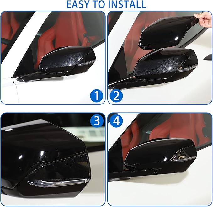Door Rear View Mirror Cover Cap Compatible with Chevrolet Corvette C8 2020-2026, ABS Side View Mirror Cover, Auto Door Rearview Mirror Protective Trim Cap 2Pcs (Bright Black)