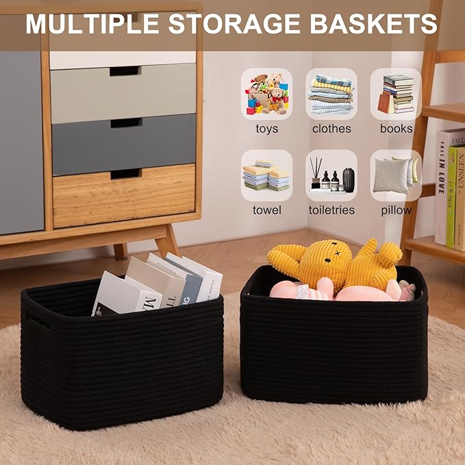 OIASKET Storage Baskets for Organizing, Woven Decorative Baskets for Shelves - Books, Towels, and Clothes, Cotton Rope Toy St
