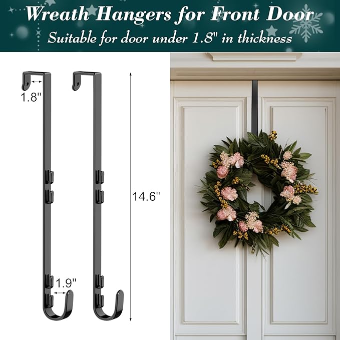 Over The Door Hooks Organizer, Over The Door Towel Rack with Mesh Basket, 10 Coat Hooks and 2 Wreath Hangers, Bathroom Door O