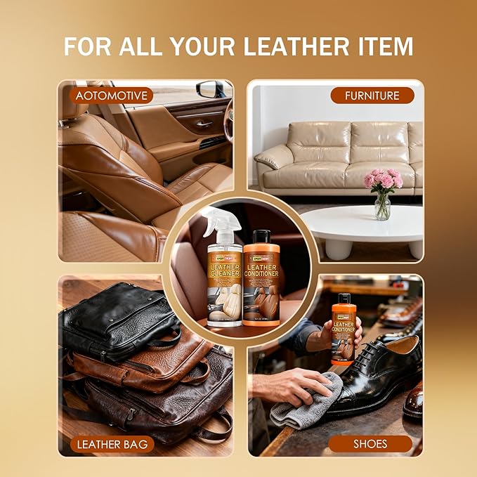 Leather Cleaner and Conditioner Kit, Leather Care for Car Seats, Furniture, Couches, Boots, Bags & More, Safe for Any Color, 