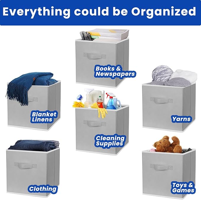 Criusia Storage Cubes, 11 Inch Cube Storage Bins for Shelves (10 Pack), Fabric Collapsible Storage Bins with Dual Handles, Fo