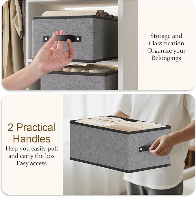 Foldable Storage Bins with Handles, Fabric Storage Cubes for Organizing, Decorative Linen Closet Organizers, 18.5 × 11 × 7.9 