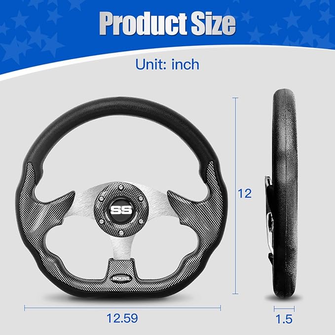 NOKINS Golf Cart Steering Wheel, Universal for EZGO TXT/RXV/Club Car DS/Precedent/Yamaha Fit Most Golf Cart (D Shape Carbon Fiber)