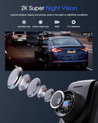 2K Dash Cam with 32 GB Card, 1.5'' IPS Screen, External GPS, WiFi Dash Camera for Cars, Front Dashcams for Cars with APP, WDR