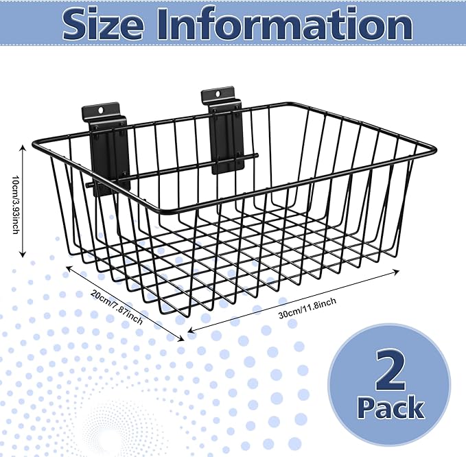 Polmart Slatwall Basket, Black (11¾" x 7⅞", 2-Pack)