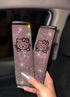 Fashion Car Ultra Bling Steering Wheel Cover with Sparkly Diamond Rhinestones, Gorgeous Accessory with Anti Slip Lining Extra Bling Especially Shiny Cat Exotic Universal (Seat Belt Colorful)