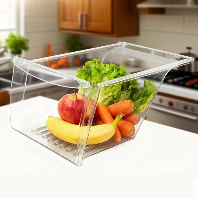 [2 PACK] Refrigerator Crisper Drawer 240337103 Replacement, Shatterproof Clear Food Storage Container with Easy Slide Install