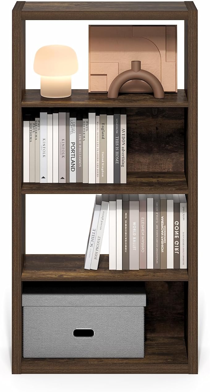 Furinno Viola Book Shelf, 4-Tier Bookshelf, Extra Thick Frame Bookcase with Open Shelf, Open Back Design, 11.3" x 23.2" x 45.