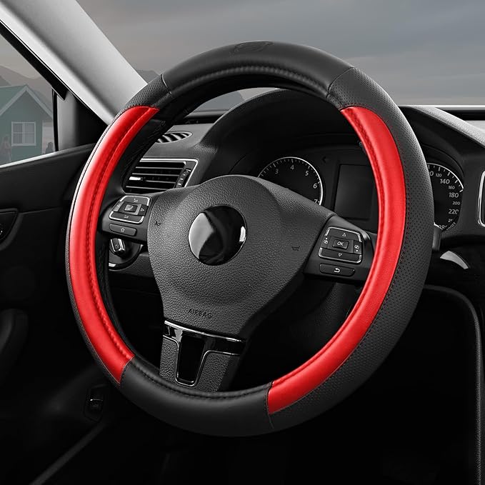 Skechers Steering Wheel Cover Memory Foam,Luxury Leather Steering Wheel Covers,Universal Anti-Slip Fit 14" 1/2-15" Car Wheel 