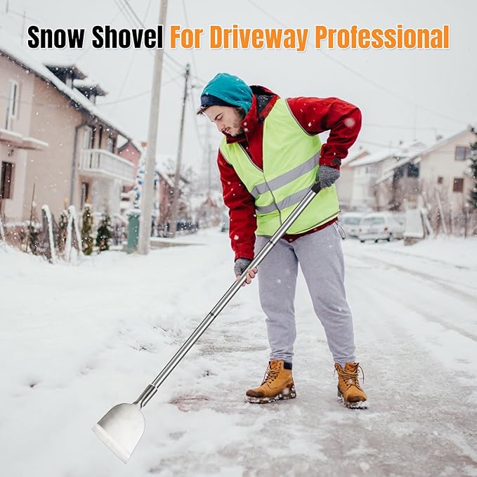 Snow Shovel for Driveway, Ice Scraper, Floor Scraper Long Handle, Garden Shovel Heavy Duty with Flat Head, Weed Scraper, Sod Cutter Remover Tool for Lawn Edger, Edging Shovels for Landscaping,
