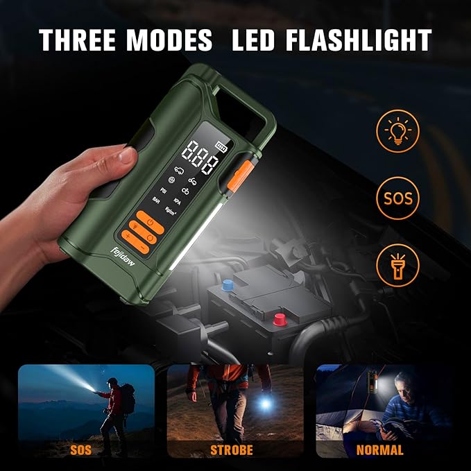 Jump Starter with Air Compressor,5000A Car Battery Jumper Starter, 16000mAh Battery Jumper Starter Portable for 10L