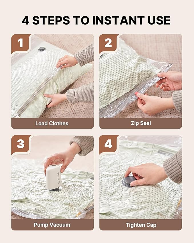Vacuum Seal Bags for Clothing Travel with Rechargeable Cordless Pump, VINTAR 24 Pack Space Saver Vacuum Storage Bags, Travel 