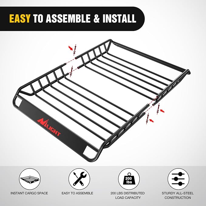 Nilight 51" X 36" X 5" Universal Roof Rack Cargo Basket Heavy-Duty 200LBS Capacity Rooftop Cargo Carrier Luggage Holder for SUV Truck Vehicle