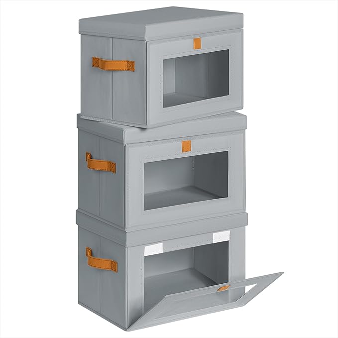 Homsorout Small Fabric Storage bins - Collapsible Storage Bins with Open Window, 3 Pack Closet Baskets for Shelves, Stackable