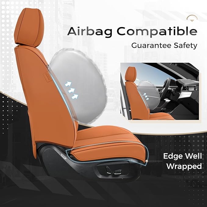 Coverado Seat Covers, Car Seat Covers Full Set, Leather Seat Covers for Cars, Car Seat Protector, Orange Car Seat Covers Fron