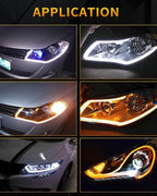 Qasim Sequential LED Strip, 12inch Car LED Flexible Strip Lights Turn Signal Switchback White/Amber Daytime Running Light for Headlights Retrofit-1Pair