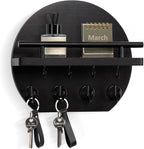Nekon Key Holder for Wall - 9.8 Inch Apartment Wall Decor with Shelf and 8 Key Hooks, Circular Wood Key Hanger for Home Decor