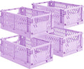 HUUSMOT 4-Pack Small Pastel Plastic Storage Baskets, Collapsible Crates for Organizing, Space-Saving Mini Bins for Classroom,