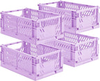 HUUSMOT 4-Pack Small Pastel Plastic Storage Baskets, Collapsible Crates for Organizing, Space-Saving Mini Bins for Classroom,