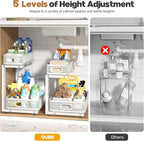 2 Pack Under Sink Organizer With Smooth Cylindrical Rail,2-Tier Pull Out Multi-Purpose Cabinet Storage for Bathroom&Kitchen,H