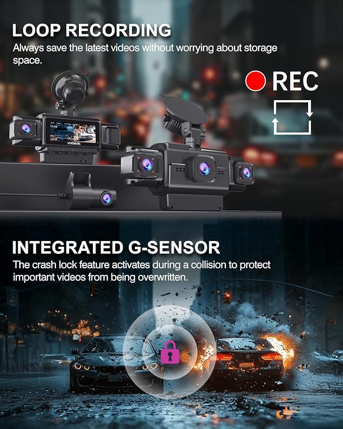 Dash Cam Front and Rear, 4-Channel 360° Coverage Car Dash Camera with STARVIS 2 Night Vision, GPS, 5.8GHz WiFi, 24H Parking M