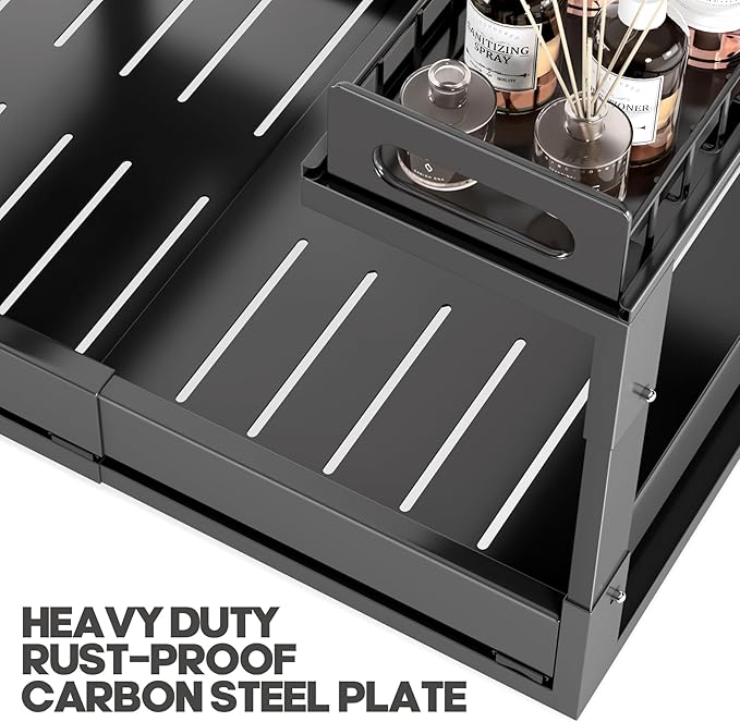 1 Pack-16"-26"W Expandable Under Sink Organizer With Upgrade Ball-Bearing Slide,2-Tier Pull Out Under Cabinet Organizer Heigh