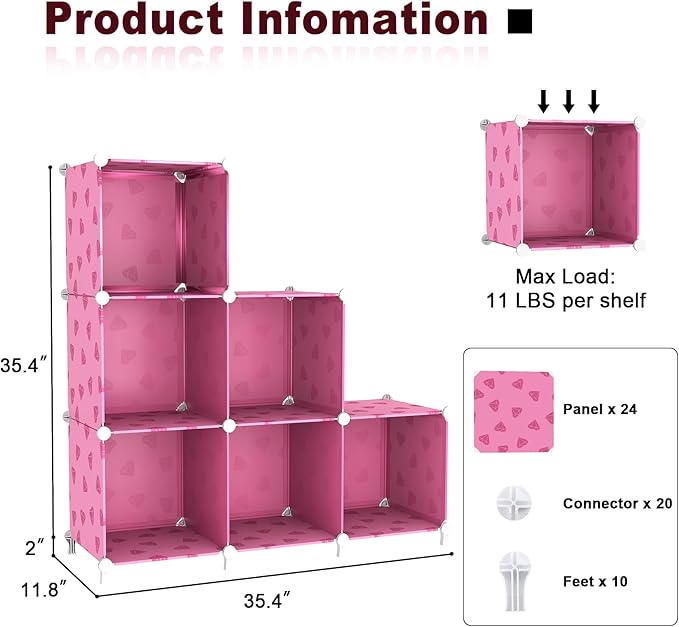 UNKU Cube Storage Organizer, 6 Cube Closet Organizer Storage Shelves, DIY Stackable Bookcase, Clothes Organizer Shelf for Clo