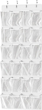Simple Houseware 24 Pockets Large Clear Pockets Over The Door Hanging Shoe Organizer, White (56" x 22.5")