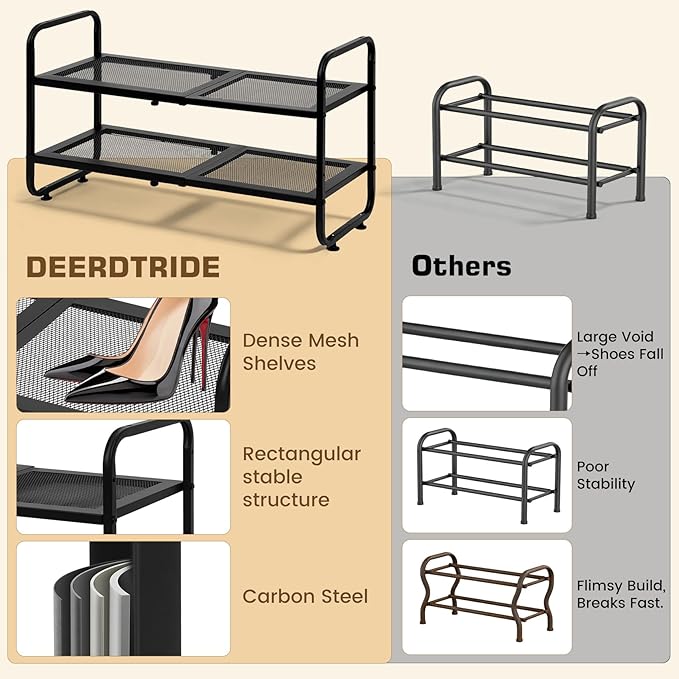 Expandable Shoe Rack - Shoe Stand Holder for Closet, Adjustable Shoe Shelf Storage, Stackable Long Shoe Stand Holder for Livi