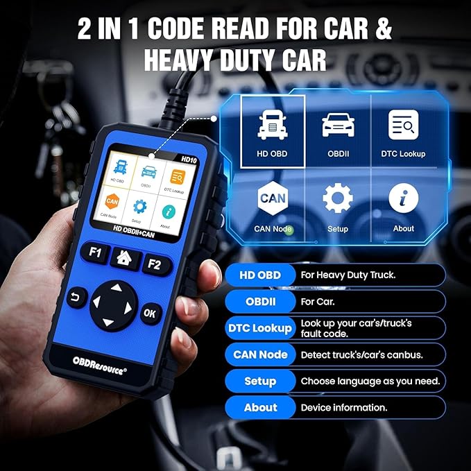 Heavy Duty Truck Scanner Full System Diesel Diagnostic Scan Tool HD OBD/EOBD/OBD2 Automotive Code Reader for Cars and Trucks