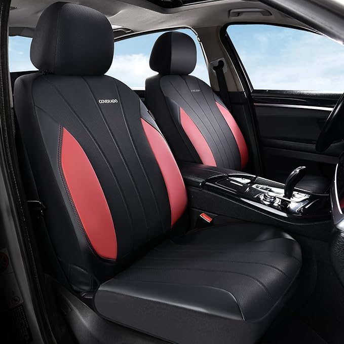 Coverado Seat Covers Full Set, Automotive Car Seat Protectors 5 Seats, Red Driver Protectors Universal Fit for SUVs, Trucks, 