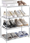 Small Shoe Rack, Narrow Stackable Shoe Shelf Organizer for Entryway, Doorway and Bedroom Closet (4-Tier, White)
