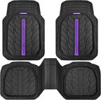 CAR PASS Tire Tread DeepDish Rubber Floor Mats for car Heavy Duty car mats All Weather, Universal XL~M Trim to Fit for Truck SUV Vehicle Automotive, Waterproof car mats 3 Piece (Purple Black)