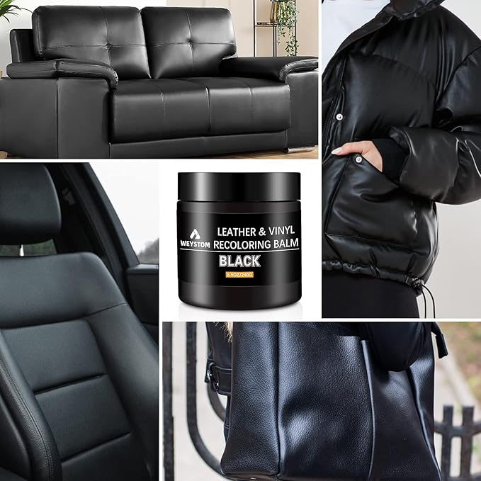 Leather Recoloring Balm - Black Leather Repair Kit for Furniture, Dye, Recolor, Renew, Repair & Restore Aged, Faded, Cracked,