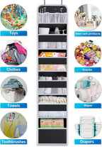 Over the Door Organizer Storage - 5 Tier Hanging Storage shelves Door Organizer with Pockets, Anti Tilt 44 lb Load Behind Doo