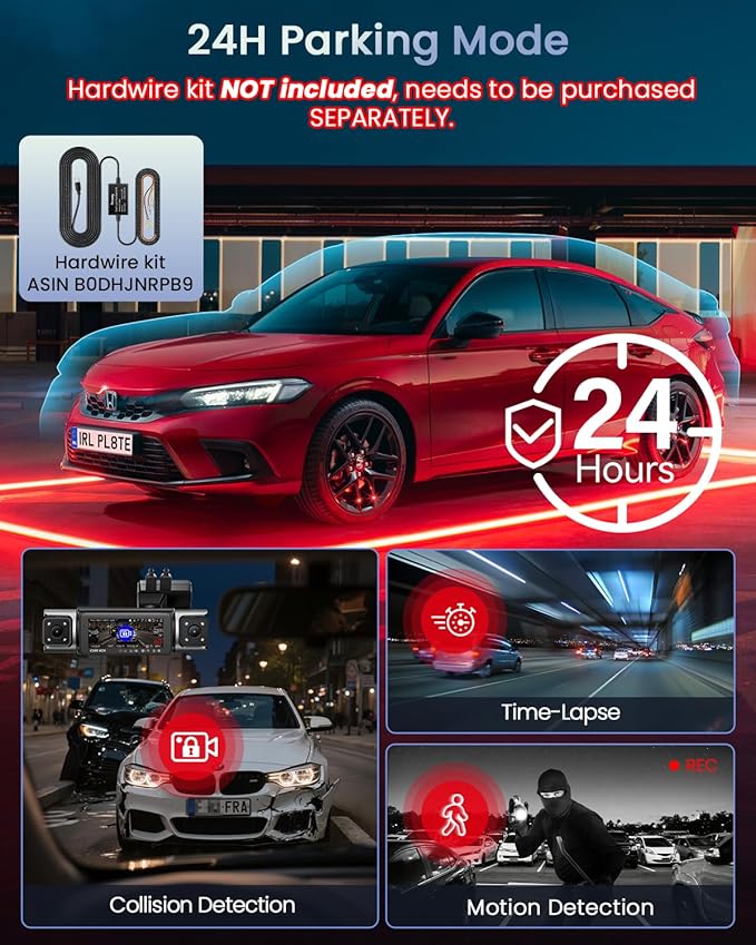 IIWEY 4 Channel Dash Cam 360° View, STARVIS 2 Front 2.7K Rear 2K Inside 1080P x2, 8IR LEDs Night Vision 3.0, PlateTag AI for 