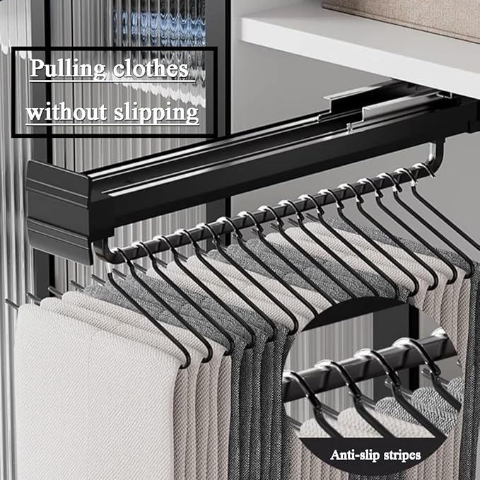 Pull-Out Clothes Rail, Extendable Clothes Hanger, Closet Clothes Rod, Aluminum Alloy Valet Rod, Damping Slide Rail, Bearing W