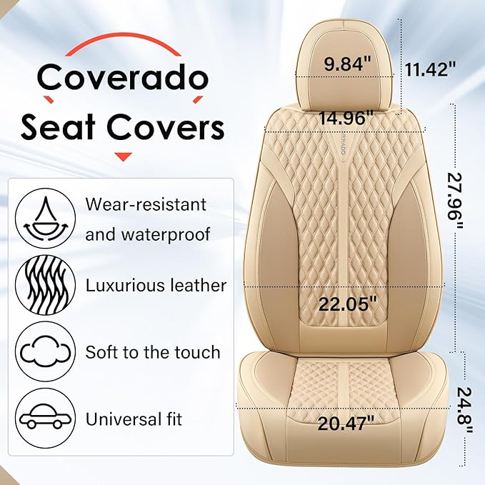 Coverado Seat Covers Front Seats, Waterproof Car Seat Covers, Luxury Leather Seat Covers for Cars, Automotive Seat Covers Lea