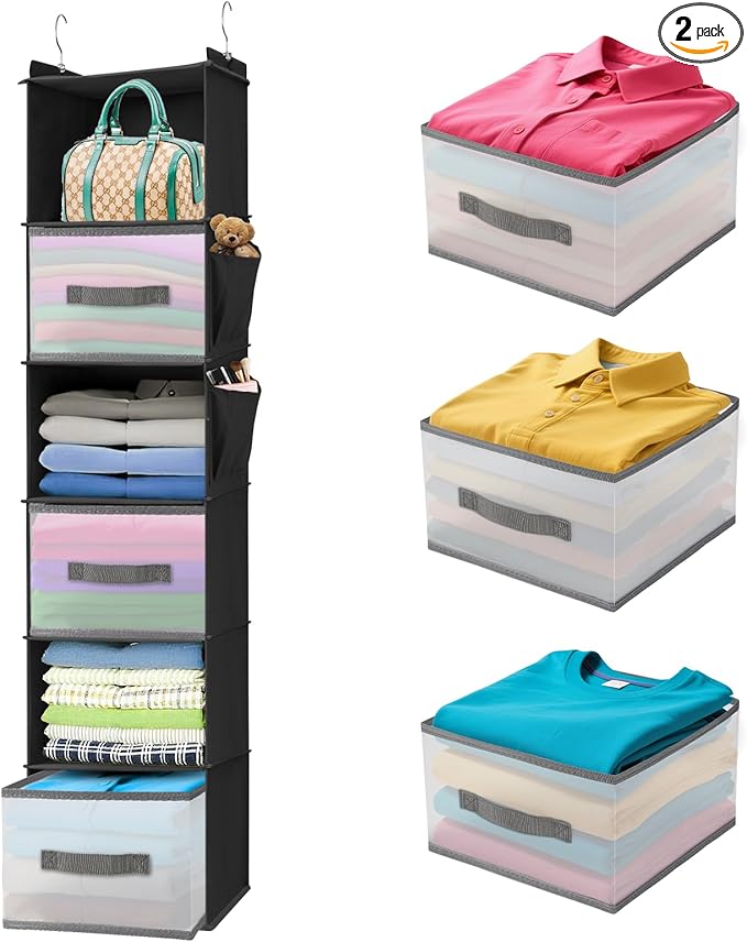 6-Tier Hanging Closet Organizer with 3 Drawers and Side Pockets – Multi-Functional Storage for Shoes, Belts, Purses, and Clot