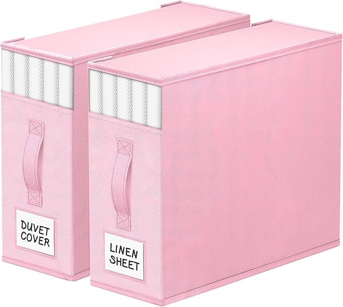 StorageTastic 2 Pack Bed Sheet Closet Organizers and Storage,Sturdy Foldable Storage Containers with Window and Label,Storage