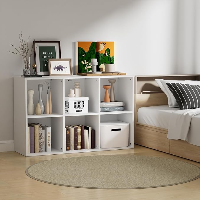 Wooden 6 Cube Storage Organizer with Closed Back Panel, Modern Open Cube Storage Shelf Bookshelf with Compartments, Cube Shel