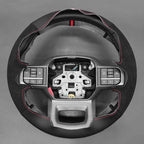 MEWANT Steering Wheel Cover for Ford F150 Lightning F350 2024 Expedition Made of Black Real Leather Embossed Athsuede